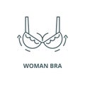 Woman bra,breast augmentation,surgery vector line icon, linear concept, outline sign, symbol Royalty Free Stock Photo