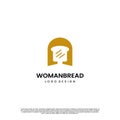 woman bread logo design on isolated background, woman head combine with slice bread logo concept