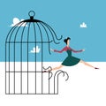 Woman breaks a birdcage and frees herself