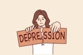 Woman breaks depression sign after overcoming psychological problems and mental disorder