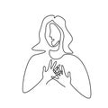 Woman with breast cancer line art hand drawn. One line drawing concept poster for National Breast Cancer Awareness Month. Female