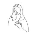 Woman with breast cancer line art hand drawn. One line drawing concept poster for National Breast Cancer Awareness Month. Female