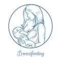 Woman breastfeeding baby, mother holding newborn baby in arms feeding him