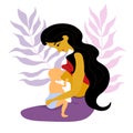 woman is breastfeeding her newborn baby. Family, health, lactation, motherhood. World Breastfeeding Week. The child drinks milk