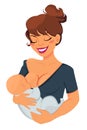 Woman breastfeeding newborn baby. Mother holding her child and smiling. Royalty Free Stock Photo