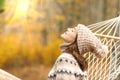 Woman breathing fresh air in autumn in a forest Royalty Free Stock Photo