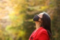 Woman breathing fresh air with mask in a forest Royalty Free Stock Photo