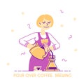 Woman Brewing Coffee Concept. Housewife or Waitress Pouring Hot Drink into Cezve on Kitchen or in Coffee Shop