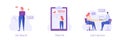 Woman with briefcase is looking for a job, applicant fills out resume, employer is interviewing. Set of job search, resume, job