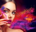Woman with bright color makeup