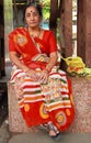 Woman in the bright traditional indian dress is