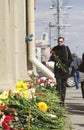 Woman Bringing Flowers to Oktyabrskaya Station