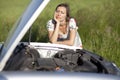 Woman and broken car Royalty Free Stock Photo