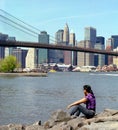 Woman in Brooklyn Bridge Park NYC USA Royalty Free Stock Photo