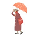 Woman in brown raincoat flat color vector faceless character