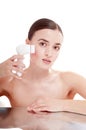 Woman with brush for deep cleansing facial. Royalty Free Stock Photo