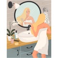 Woman brush long hair cartoon vector illustration