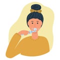 Woman Brushing Teeth. Oral hygiene and dental procedures