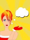 Pop Art illustration of woman with the speech bubble ant retro telephone. Royalty Free Stock Photo