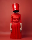 Woman bucket bride red standing fashionable dress beauty stylish art concept vintage