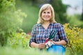 Woman bucket garden