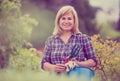 Woman bucket garden