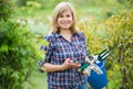 Woman bucket garden