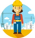 Woman builder on construction background in flat style