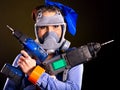 Woman builder with construction tools. Royalty Free Stock Photo