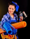 Woman builder with construction tools Royalty Free Stock Photo