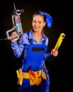 Woman builder with construction tools Royalty Free Stock Photo