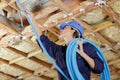 Woman builder working on ceiling Royalty Free Stock Photo