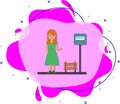 Woman, bus stop cartoon icon. Simple color vector of travel icons for ui and ux, website or mobile application Royalty Free Stock Photo