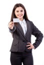 Woman with a business card Royalty Free Stock Photo