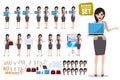 Woman business character vector set. Female office person holding laptop