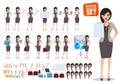 Woman business character vector set. Female office worker holding blank empty white board