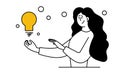 Woman and business idea vector illustration. Girl hold light bulb and businesswoman success. Career worker and professional female