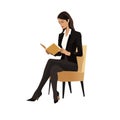 woman in business suit reading book vector flat isolated illustration