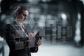 A woman in a business suit is working with a process planning Royalty Free Stock Photo