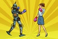 Woman businesswoman Boxing with a robot Royalty Free Stock Photo