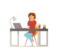 Woman busy tired working on computer colorful vector concept.