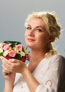 Woman with a butterfly over blue sky Royalty Free Stock Photo