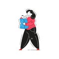 Woman buyer carrying eco friendly paper bag full of food product vector flat illustration