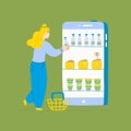 Woman buying grocery in the online store