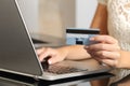 Woman buying online with a credit card ecommerce Royalty Free Stock Photo