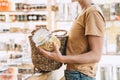 Zero waste shop. Woman buying products in plastic free grocery store Royalty Free Stock Photo