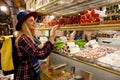 Woman Buying Turkish Sweets At Eastern Food Market