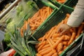 Woman buys fruit and food in supermarket