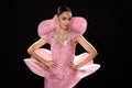 Woman in Cabaret Carnival Fancy Dress Gown with glitter, luxury decoration