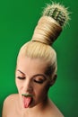 Woman with cactus in her hair Royalty Free Stock Photo